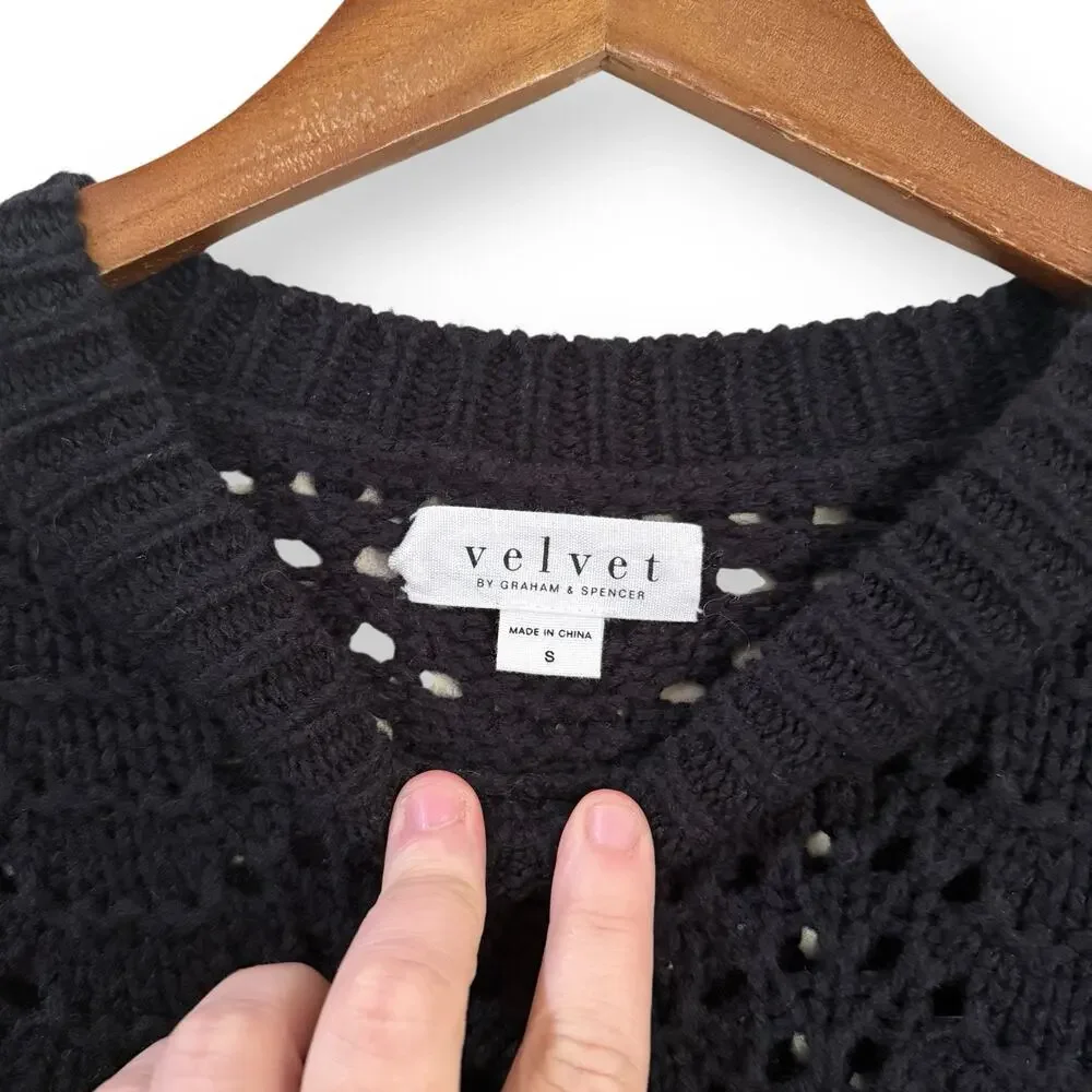Velvet by Graham & Spencer Alpaca Wool Open Knit Sweater S Black Textured